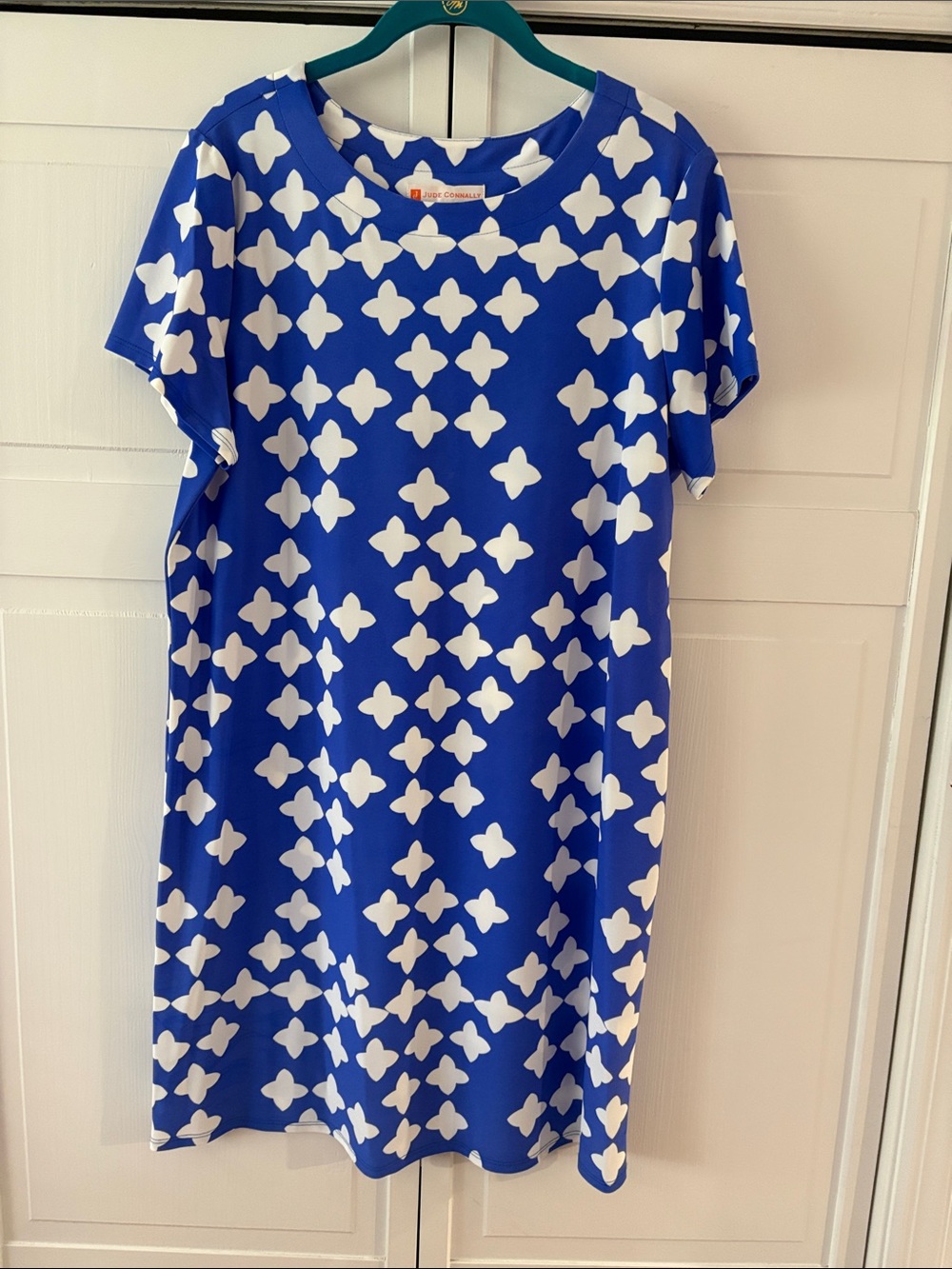 Jude Connally Royal Blue & White Patterned Shift Dress-size XL